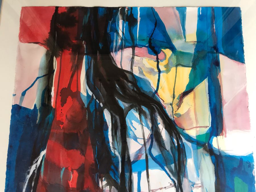 Original Jean Klafs Abstract Expressionist Framed Watercolor Painting On Paper Titled 'Organism' 36 X 29 [Photo 7]