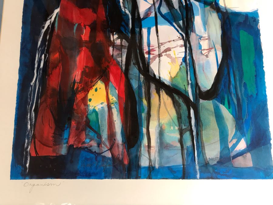 Original Jean Klafs Abstract Expressionist Framed Watercolor Painting On Paper Titled 'Organism' 36 X 29 [Photo 5]