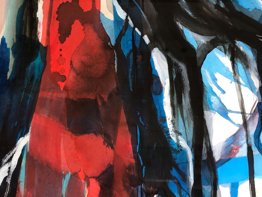 Original Jean Klafs Abstract Expressionist Framed Watercolor Painting On Paper Titled 'Organism' 36 X 29 [Photo 8]