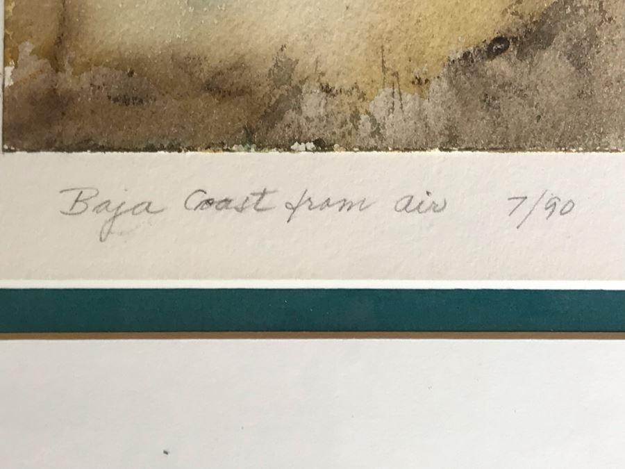 Original Jean Klafs Abstract Expressionist Framed Watercolor Painting On Paper Titled 'Baja Coast From Air' 18 X 22 [Photo 6]