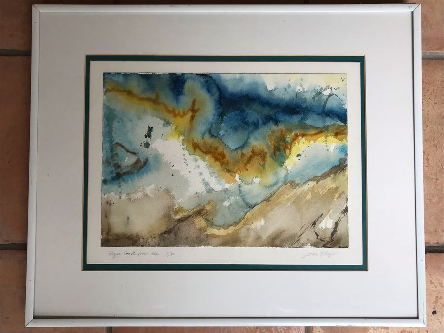 Original Jean Klafs Abstract Expressionist Framed Watercolor Painting On Paper Titled 'Baja Coast From Air' 18 X 22 [Photo 2]