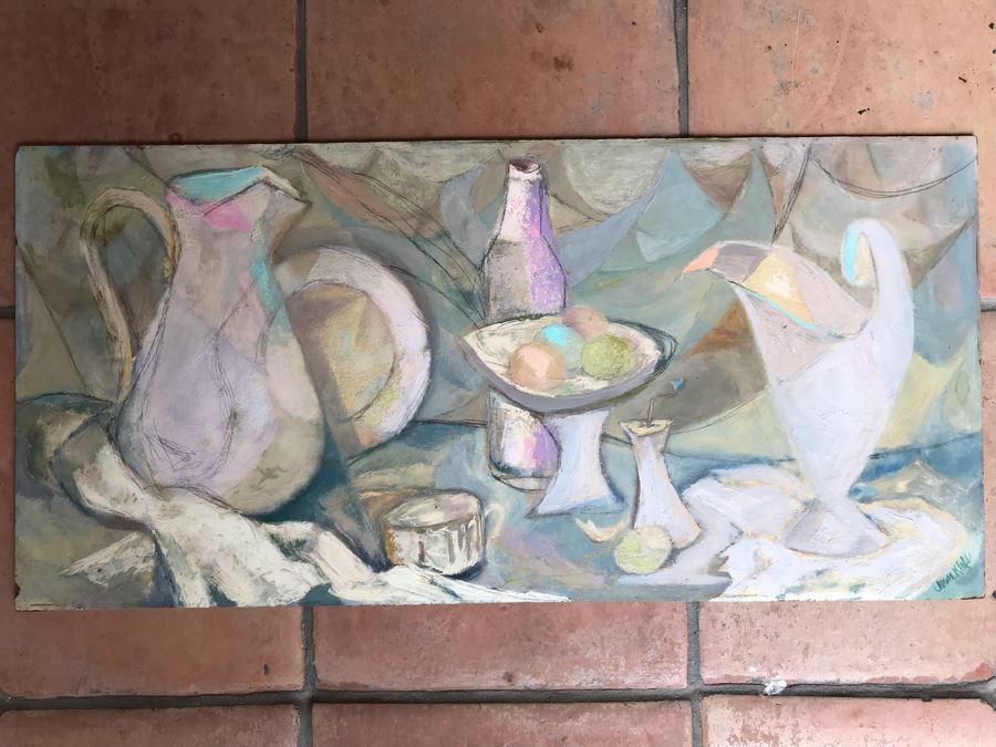 Original Jean Klafs Abstract Expressionist Painting On Board Titled 'Moods In Ironstone' 29 X 14