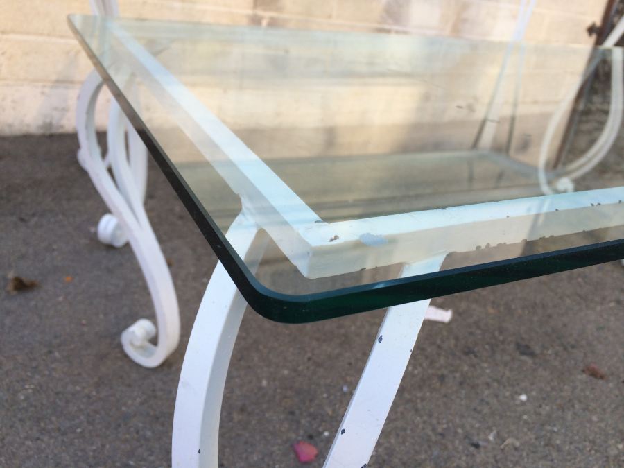 (2) White Metal Glass-Top Console Table and Coffee Table [Photo 4]