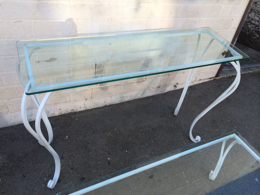 (2) White Metal Glass-Top Console Table and Coffee Table [Photo 2]