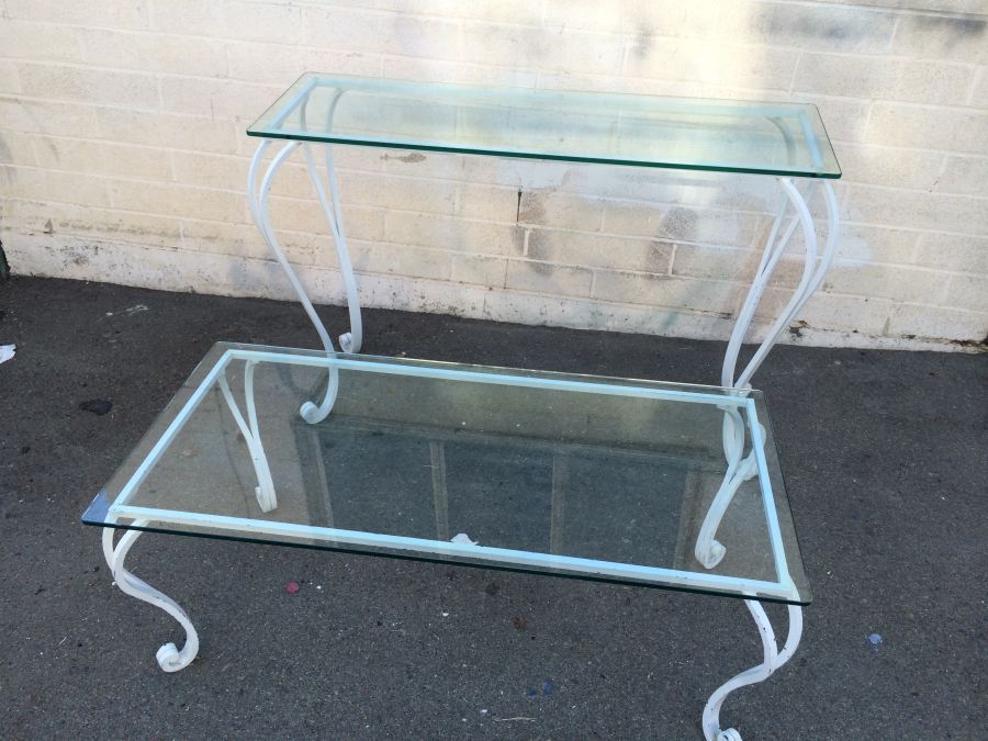 (2) White Metal Glass-Top Console Table and Coffee Table [Photo 6]
