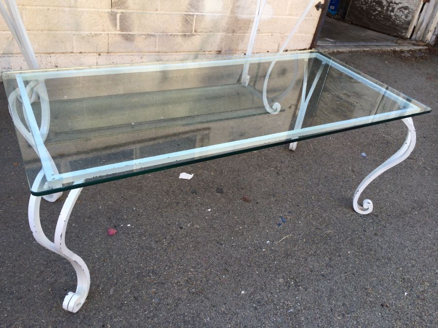 (2) White Metal Glass-Top Console Table and Coffee Table [Photo 3]