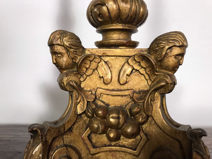 JUST ADDED - Antique Gilded Carved Wooden Candle Holders Decorated With Cherubs And Claw Feet 28H [Photo 10]