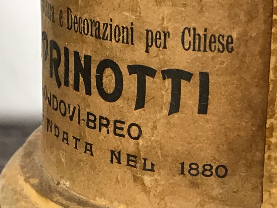 JUST ADDED - Antique Italian Gilded Carved Wooden Church Candle Holder With Tag 'Premiato Laboratorio C. Prinotti Mondovi-Breo Casa Fondata Neu 1880' 32H [Photo 14]