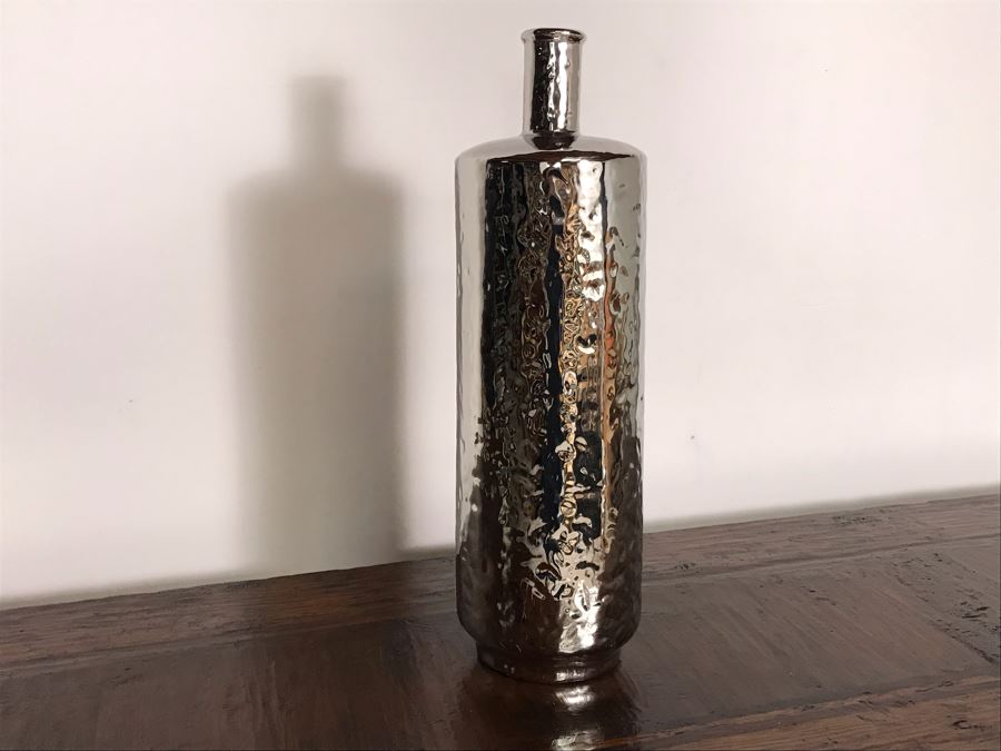 JUST ADDED - Tall Decorative Silvered Ceramic Vase 26.5H