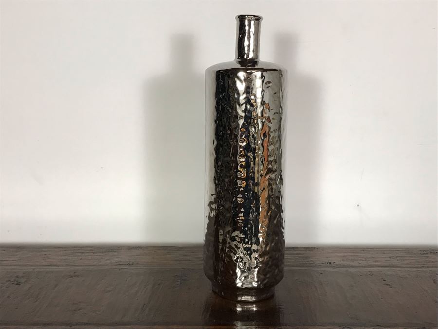 JUST ADDED - Tall Decorative Silvered Ceramic Vase 26.5H [Photo 2]