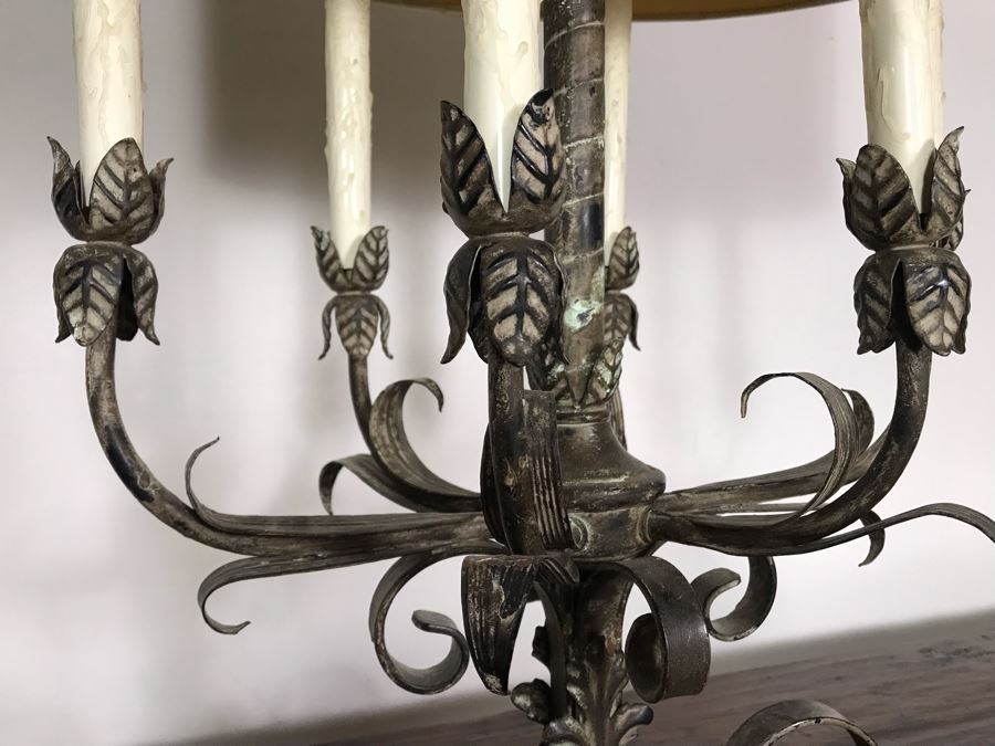 JUST ADDED - Stunning Vintage Metal 6-Light Candelabra Lamp With 2 Additional Overhead Sockets (One Overhead Socket Needs To Be Replaced) 36H [Photo 15]