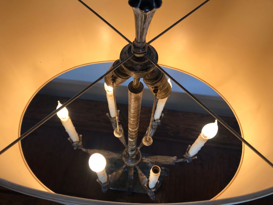 JUST ADDED - Stunning Vintage Metal 6-Light Candelabra Lamp With 2 Additional Overhead Sockets (One Overhead Socket Needs To Be Replaced) 36H [Photo 4]