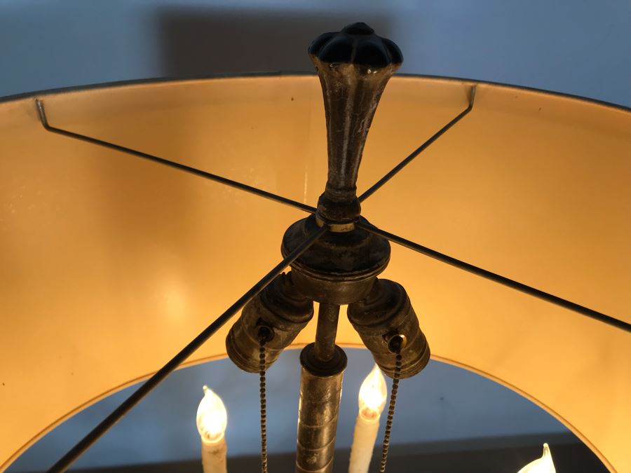 JUST ADDED - Stunning Vintage Metal 6-Light Candelabra Lamp With 2 Additional Overhead Sockets (One Overhead Socket Needs To Be Replaced) 36H [Photo 11]