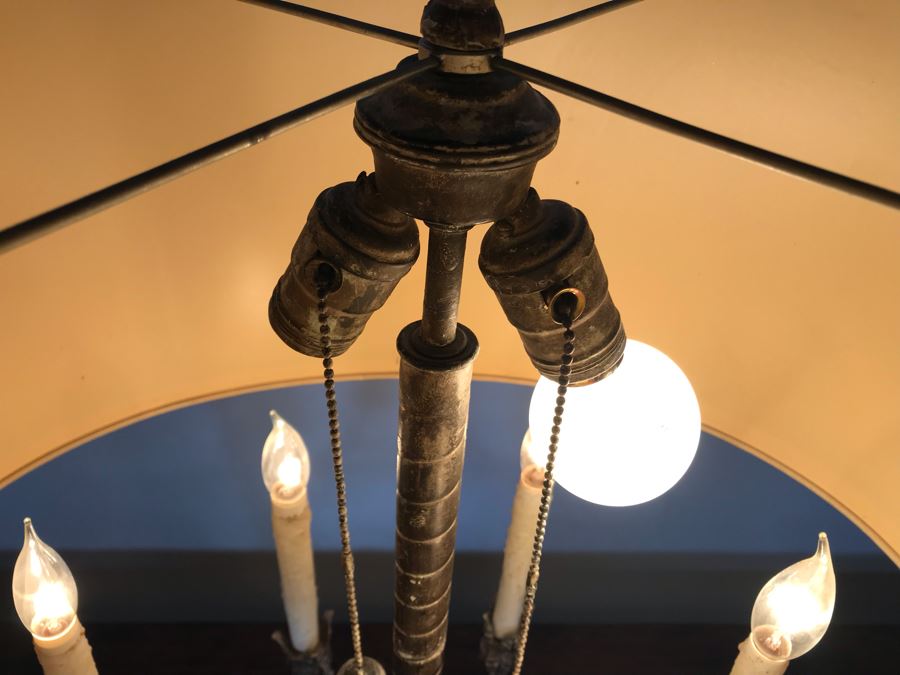JUST ADDED - Stunning Vintage Metal 6-Light Candelabra Lamp With 2 Additional Overhead Sockets (One Overhead Socket Needs To Be Replaced) 36H [Photo 12]