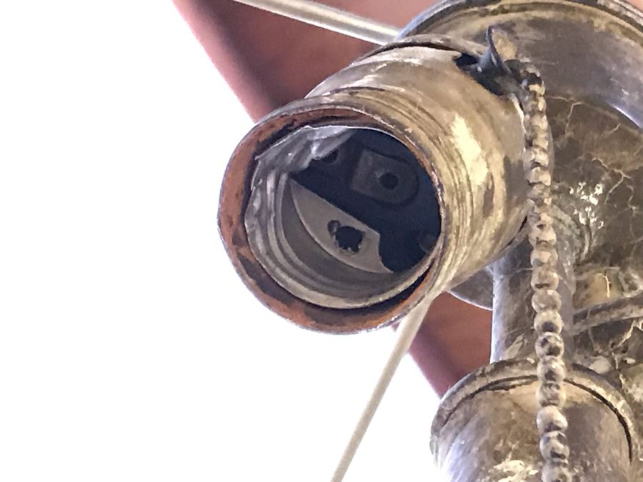 JUST ADDED - Stunning Vintage Metal 6-Light Candelabra Lamp With 2 Additional Overhead Sockets (One Overhead Socket Needs To Be Replaced) 36H [Photo 14]