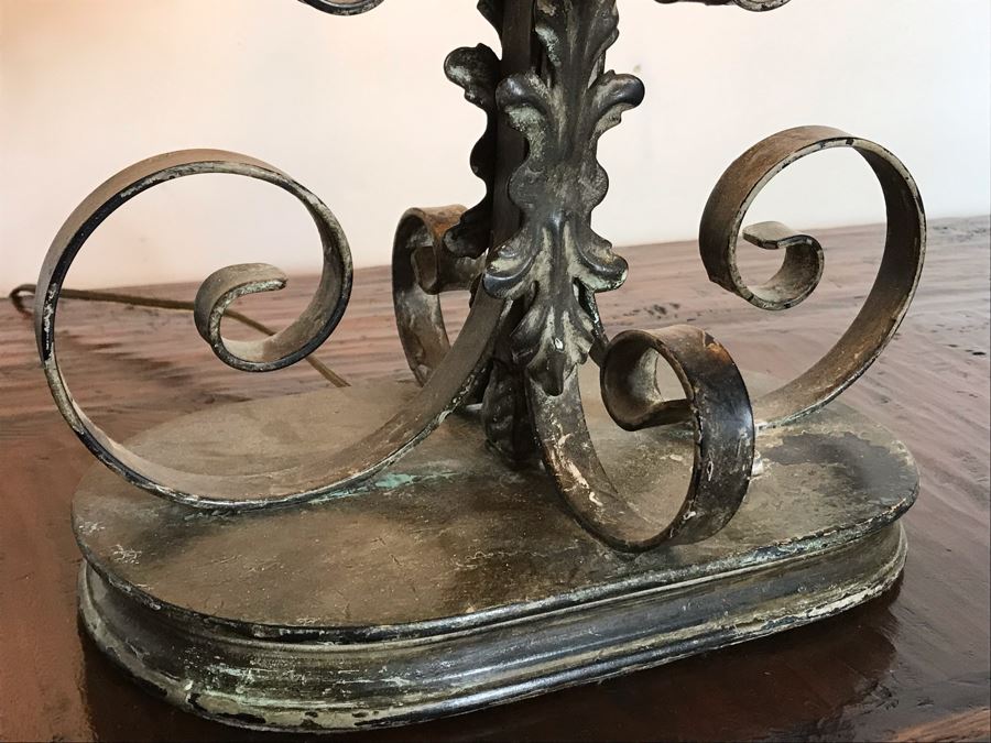 JUST ADDED - Stunning Vintage Metal 6-Light Candelabra Lamp With 2 Additional Overhead Sockets (One Overhead Socket Needs To Be Replaced) 36H [Photo 9]