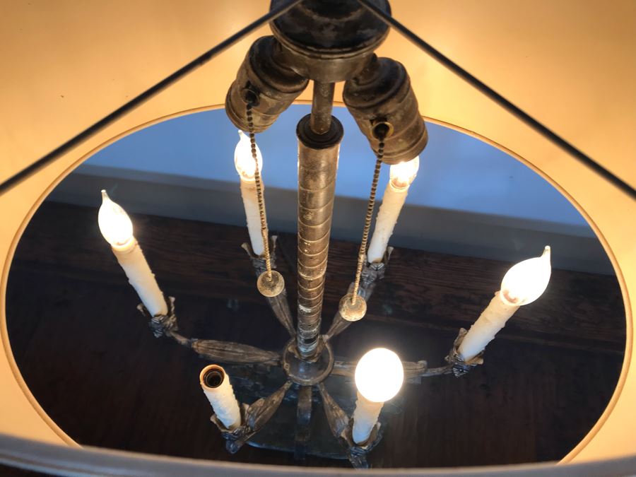 JUST ADDED - Stunning Vintage Metal 6-Light Candelabra Lamp With 2 Additional Overhead Sockets (One Overhead Socket Needs To Be Replaced) 36H [Photo 5]