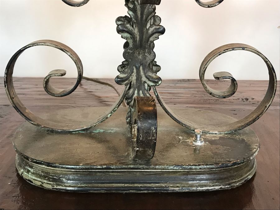 JUST ADDED - Stunning Vintage Metal 6-Light Candelabra Lamp With 2 Additional Overhead Sockets (One Overhead Socket Needs To Be Replaced) 36H [Photo 8]