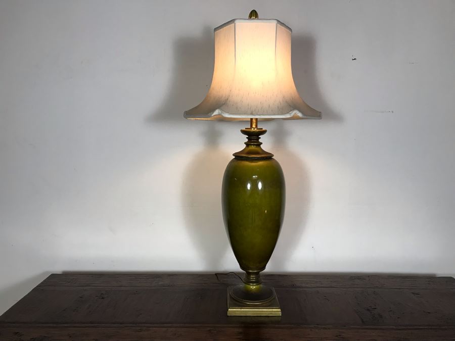 JUST ADDED - Vintage Tall Glazed Ceramic Table Lamp 46H [Photo 2]