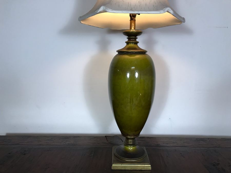 JUST ADDED - Vintage Tall Glazed Ceramic Table Lamp 46H