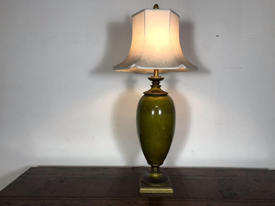 JUST ADDED - Vintage Tall Glazed Ceramic Table Lamp 46H [Photo 3]