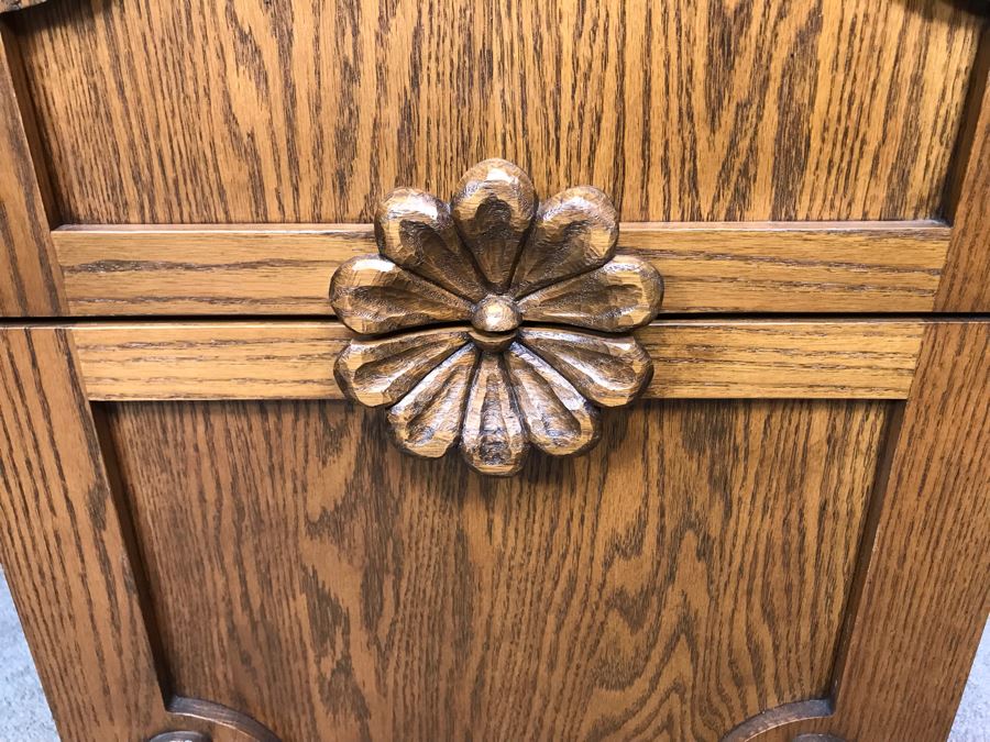 JUST ADDED - Pair Of Custom Made Hand Carved Oak Wooden Filing Cabinets 27W X 28D X 29.5H [Photo 13]