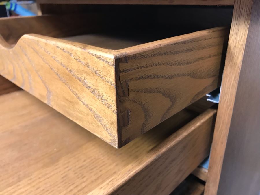 JUST ADDED - Pair Of Custom Made Hand Carved Oak Wooden Filing Cabinets 27W X 28D X 29.5H [Photo 9]