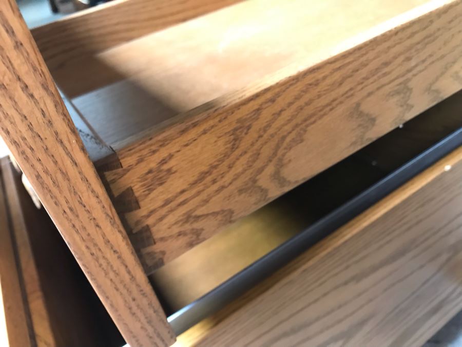 JUST ADDED - Pair Of Custom Made Hand Carved Oak Wooden Filing Cabinets 27W X 28D X 29.5H [Photo 10]