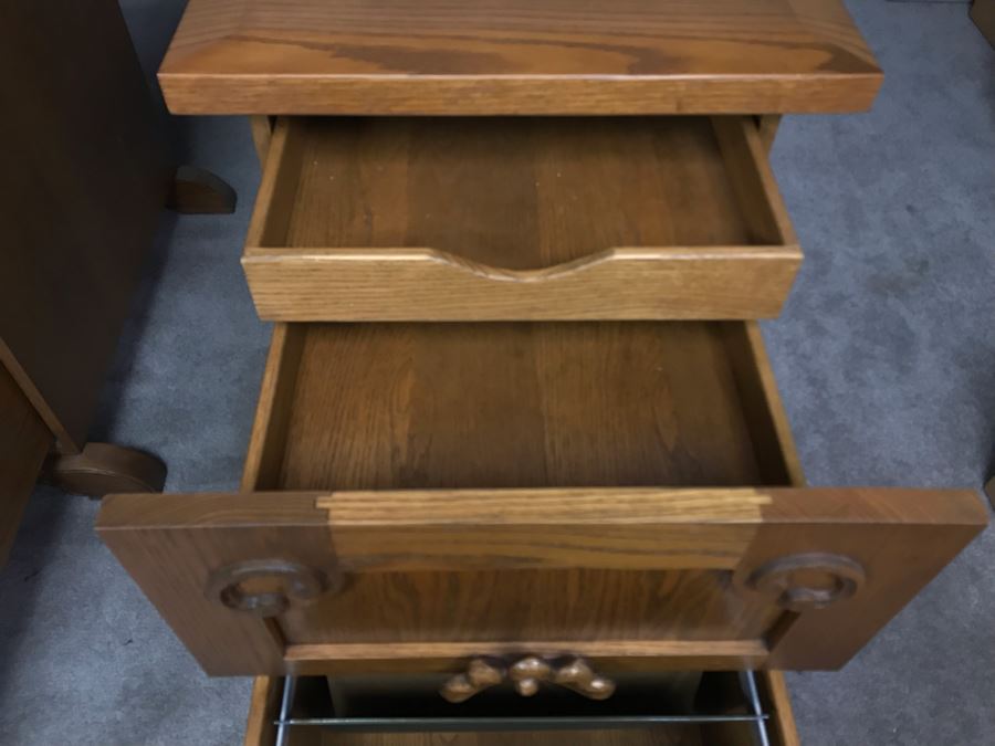 JUST ADDED - Pair Of Custom Made Hand Carved Oak Wooden Filing Cabinets 27W X 28D X 29.5H [Photo 8]