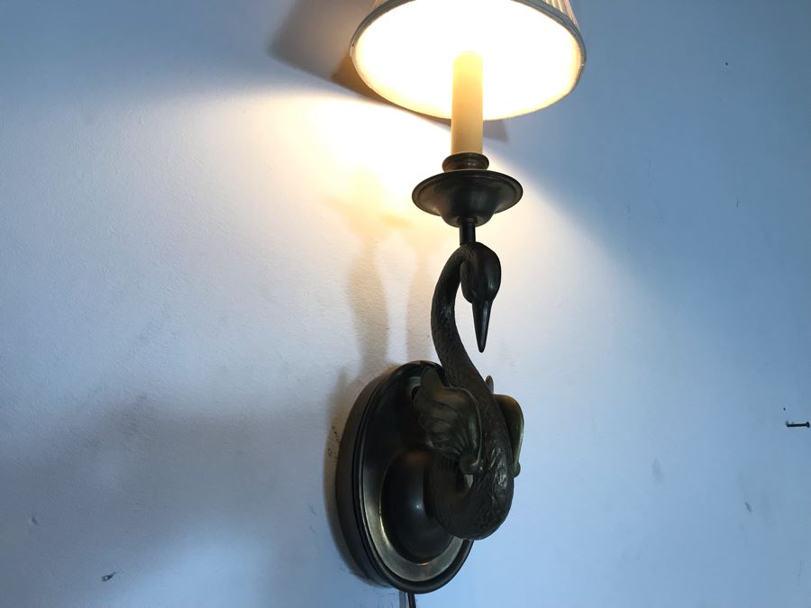 JUST ADDED - Vintage Brass Swan Wall Sconce Light With Electrical Plug 5W X 21L [Photo 2]