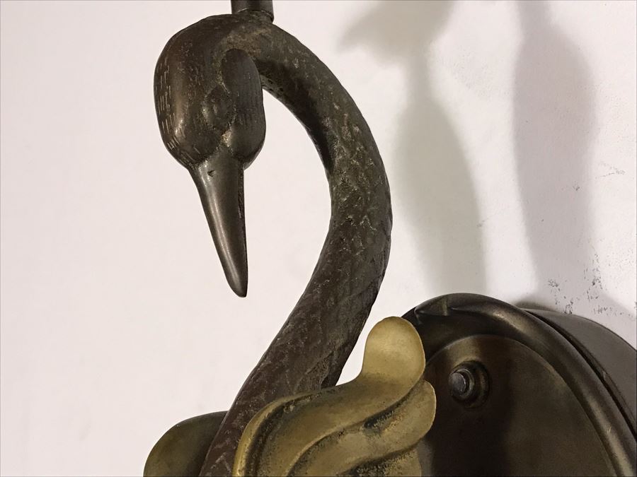 JUST ADDED - Vintage Brass Swan Wall Sconce Light With Electrical Plug 5W X 21L [Photo 6]