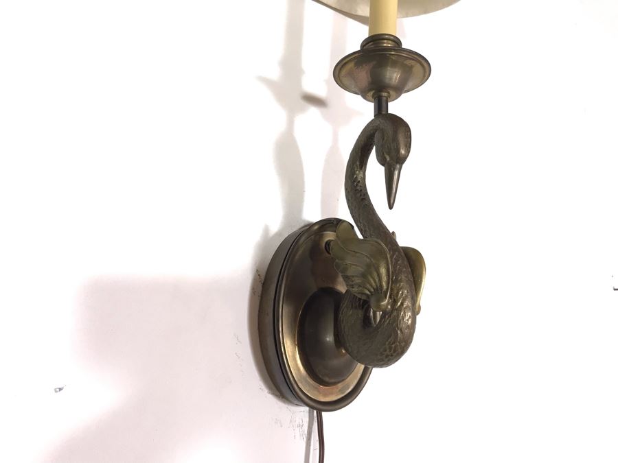JUST ADDED - Vintage Brass Swan Wall Sconce Light With Electrical Plug 5W X 21L