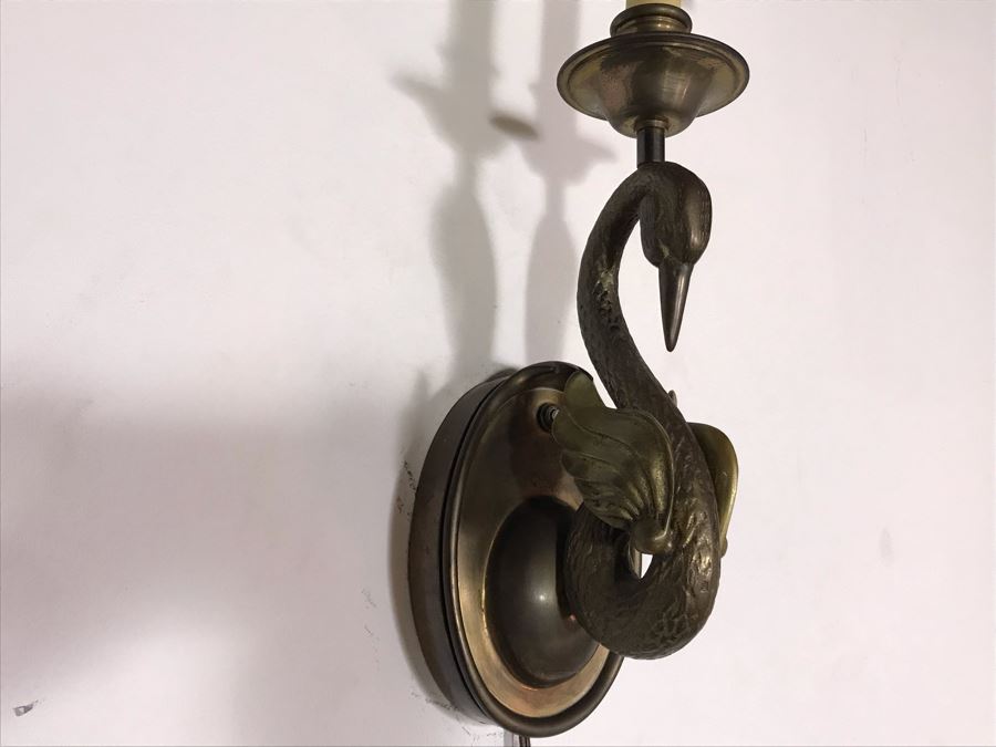 JUST ADDED - Vintage Brass Swan Wall Sconce Light With Electrical Plug 5W X 21L [Photo 3]