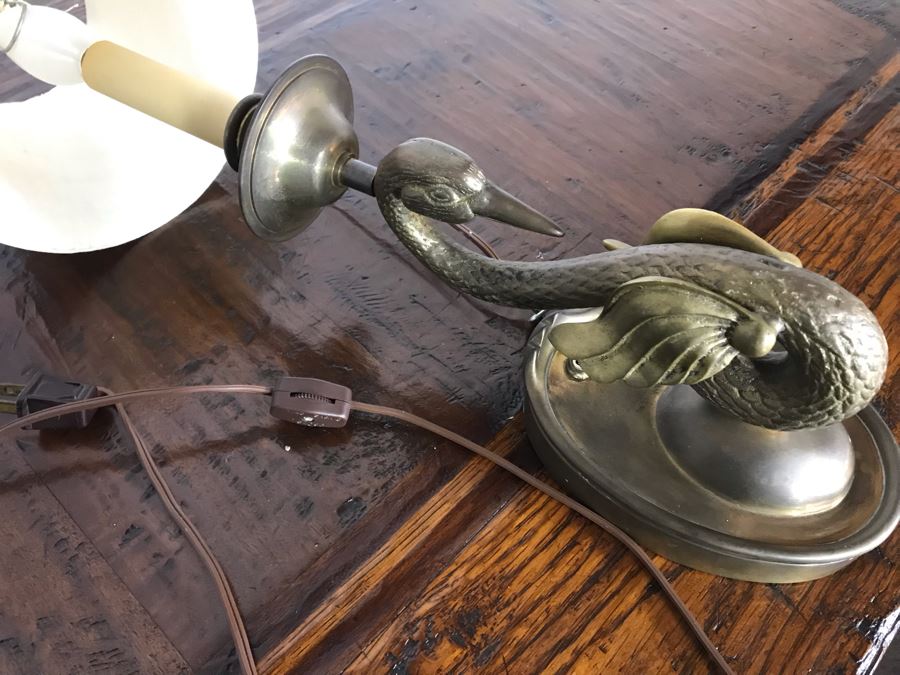 JUST ADDED - Vintage Brass Swan Wall Sconce Light With Electrical Plug 5W X 21L [Photo 7]