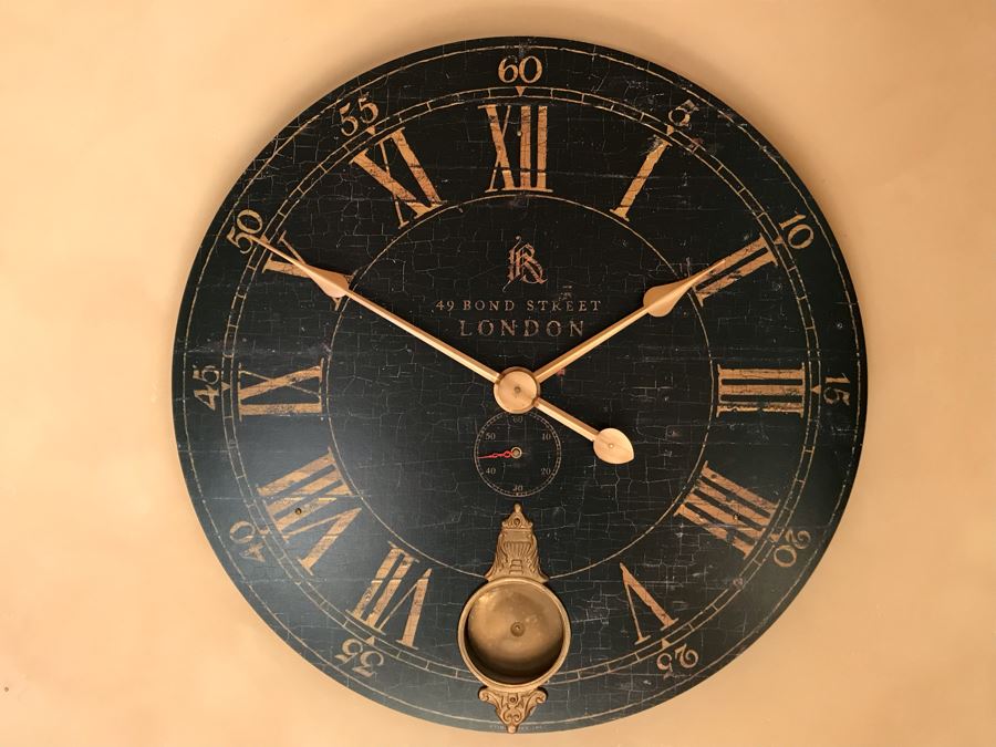 JUST ADDED - Large Uttermost 31' Bond Street Battery Powered Wall Clock With Pendulum Retails $155