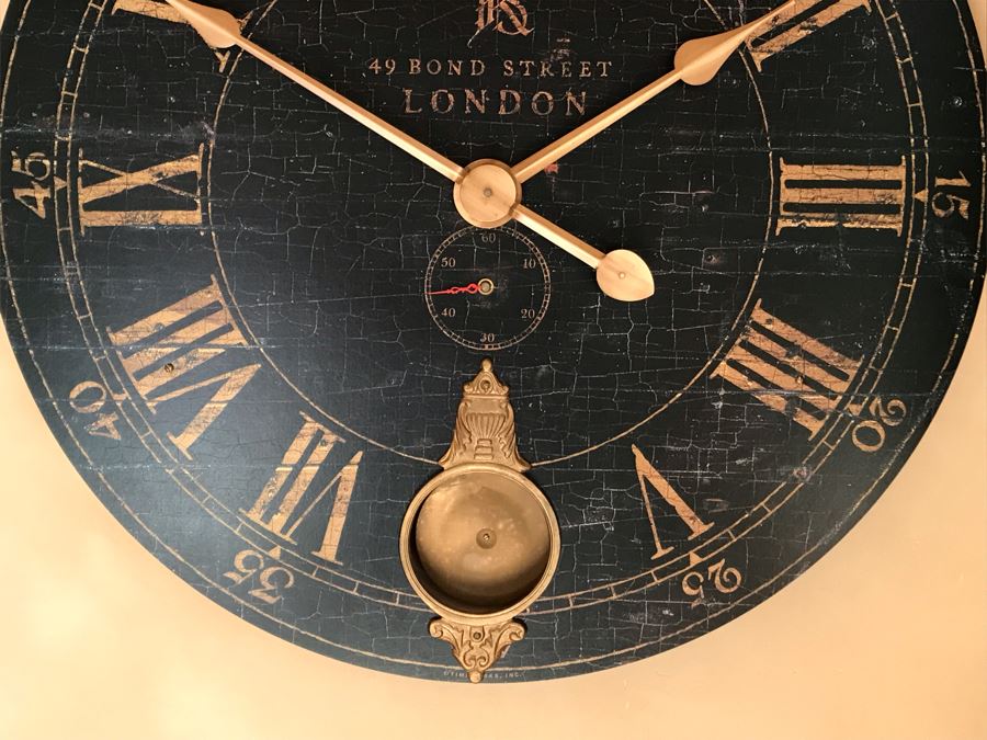 JUST ADDED - Large Uttermost 31' Bond Street Battery Powered Wall Clock With Pendulum Retails $155 [Photo 4]