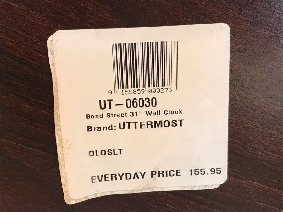JUST ADDED - Large Uttermost 31' Bond Street Battery Powered Wall Clock With Pendulum Retails $155 [Photo 11]