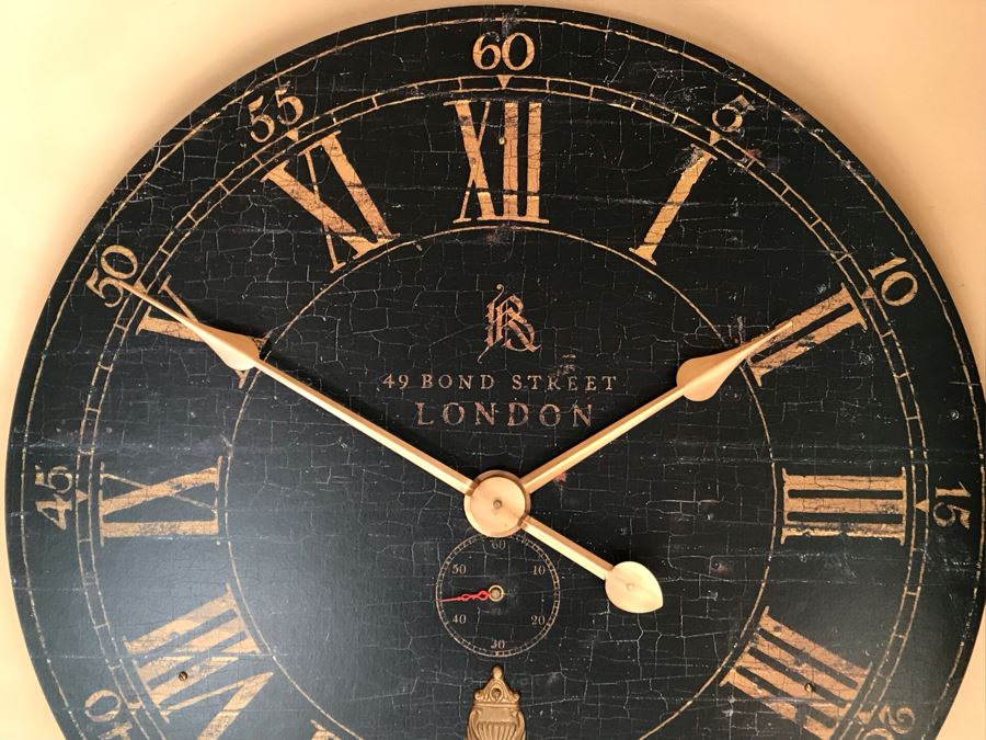 JUST ADDED - Large Uttermost 31' Bond Street Battery Powered Wall Clock With Pendulum Retails $155 [Photo 3]