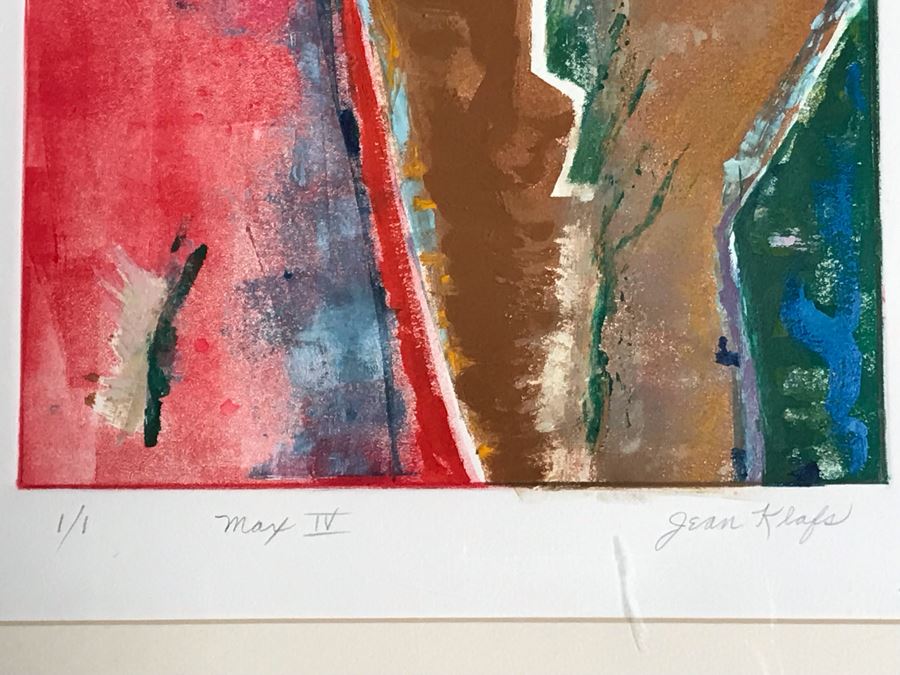 JUST ADDED - Original Jean Klafs Abstract Expressionist Framed Monotype On Paper Titled 'Max IV' 21 X 18 [Photo 7]