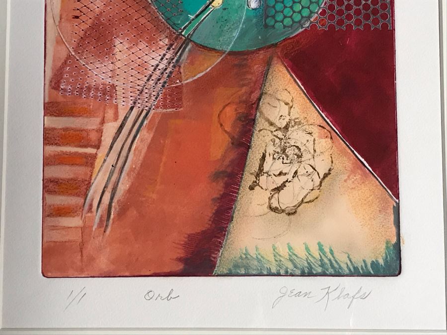 JUST ADDED - Original Jean Klafs Abstract Expressionist Monotype On Paper Titled 'Orb' 21 X 18 [Photo 4]