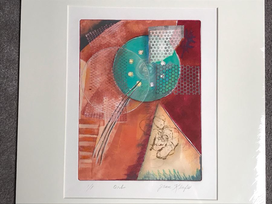 JUST ADDED - Original Jean Klafs Abstract Expressionist Monotype On Paper Titled 'Orb' 21 X 18 [Photo 2]