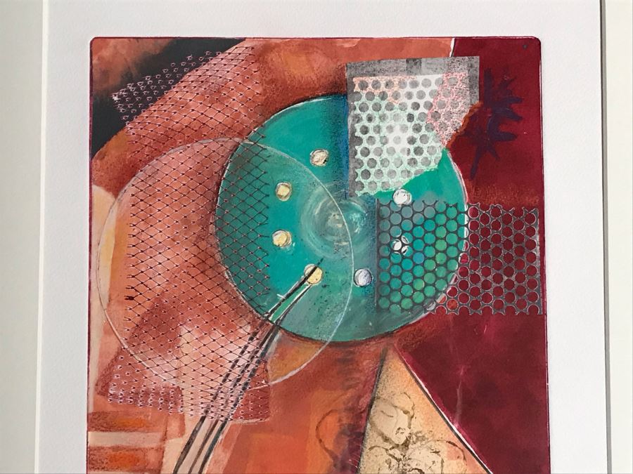 JUST ADDED - Original Jean Klafs Abstract Expressionist Monotype On Paper Titled 'Orb' 21 X 18 [Photo 3]