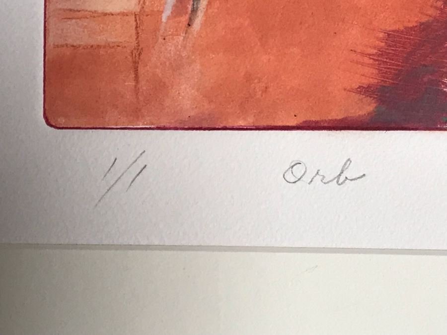 JUST ADDED - Original Jean Klafs Abstract Expressionist Monotype On Paper Titled 'Orb' 21 X 18 [Photo 6]