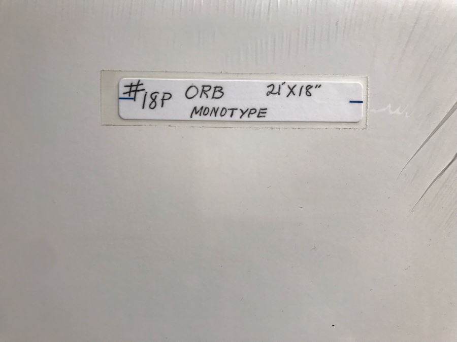 JUST ADDED - Original Jean Klafs Abstract Expressionist Monotype On Paper Titled 'Orb' 21 X 18 [Photo 9]