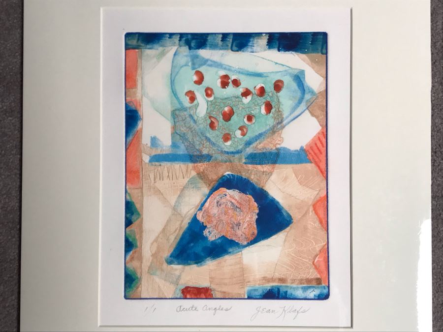 JUST ADDED - Original Jean Klafs Abstract Expressionist Monotype On Paper Titled 'Acute Angles' 21 X 18