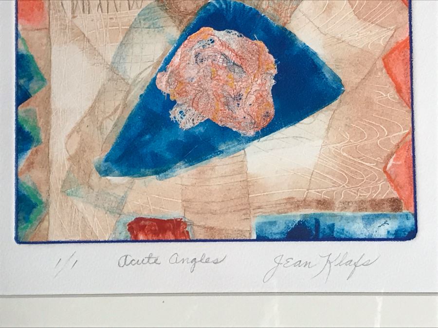 JUST ADDED - Original Jean Klafs Abstract Expressionist Monotype On Paper Titled 'Acute Angles' 21 X 18 [Photo 4]