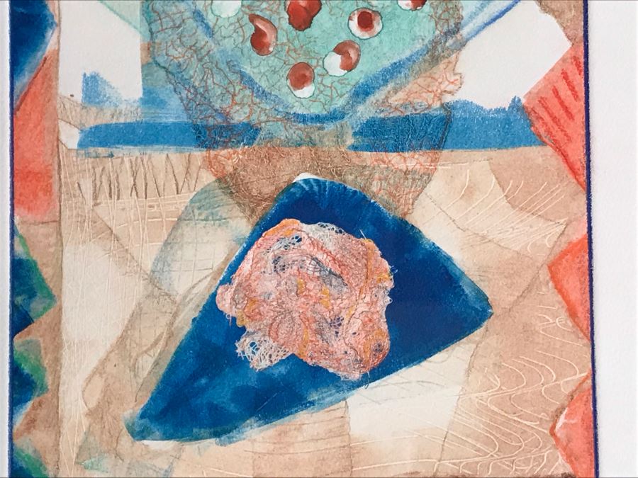 JUST ADDED - Original Jean Klafs Abstract Expressionist Monotype On Paper Titled 'Acute Angles' 21 X 18 [Photo 3]