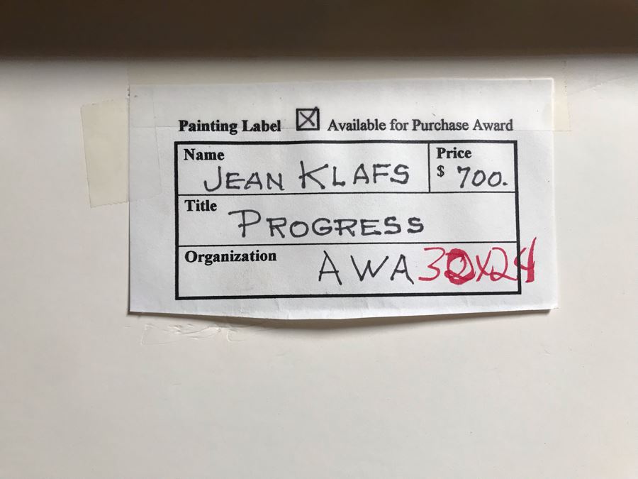 JUST ADDED - Original Jean Klafs Abstract Expressionist Framed Mixed Media Artwork On Paper Featured In Arizona Watercolor Association (AWA) Show Titled 'Progress' 30 X 24 Retails $700 [Photo 10]