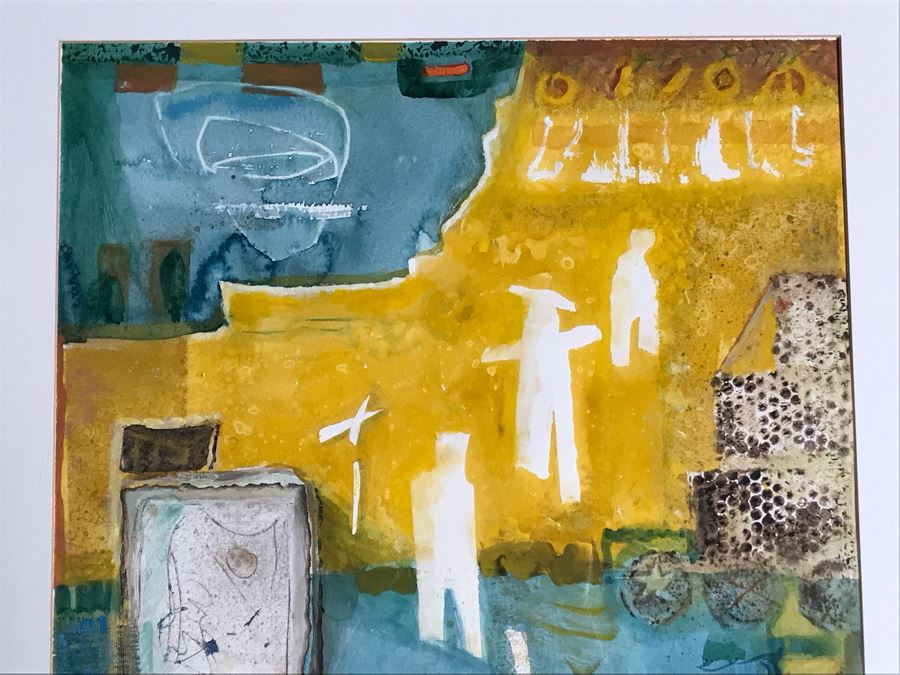 JUST ADDED - Original Jean Klafs Abstract Expressionist Framed Mixed Media Artwork On Paper Featured In Arizona Watercolor Association (AWA) Show Titled 'Progress' 30 X 24 Retails $700 [Photo 3]