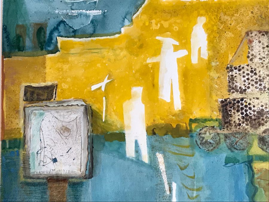 JUST ADDED - Original Jean Klafs Abstract Expressionist Framed Mixed Media Artwork On Paper Featured In Arizona Watercolor Association (AWA) Show Titled 'Progress' 30 X 24 Retails $700 [Photo 4]